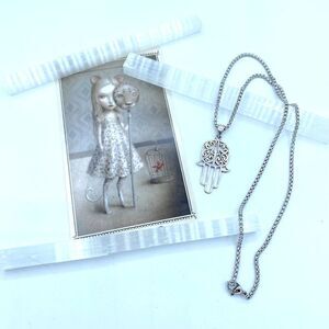 Hamsa Sterling Silver Pendant On Stainless Steel Rounded Box Chain